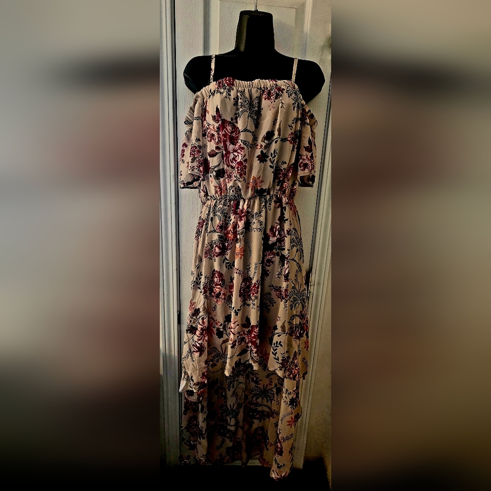 Floral Cold-Shoulder High-Low Maxi Dress
